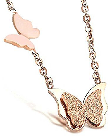 FindOut 14K plaqué or rose en titane acier à double dépoli collier pendentif papillon dimensions (f1493)
