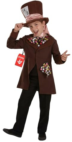 Fun Shack Hutmacher Kostüm Kinder, Wunderland Halloween Kostüm Kinder | Jacke & Zylinder mit Band, Braunes Design mit rosa Kragen, Perfekt für Halloween, Ideal für Rollenspiele