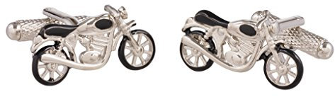 Herren- Manschettenknöpfe in Silber von Onyx Art, mit Motorrad-Motiv, inklusive Geschenkbox, Geschenk für Motorradfahrer