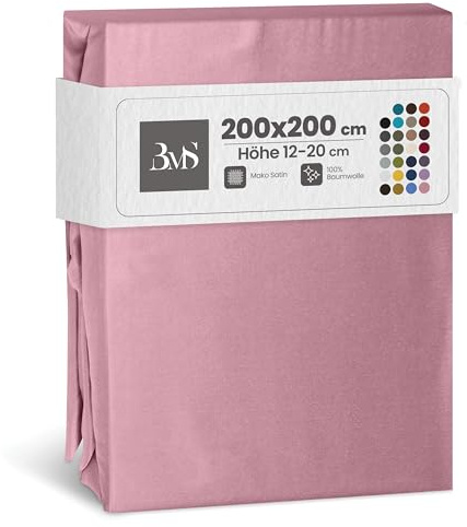 Bettwaesche-mit-Stil Mako Satin Spannbettlaken Spannlaken Spannbetttuch (200 cm x 200 cm, Matratzenhöhe 12-20 cm, Rosa)
