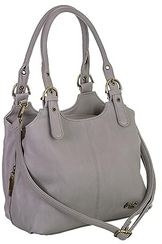 Mabel London Womens Multiple Pockets Handbag - Medium Size Multi Compartments Bag with a Long Shoulder Strap - AMELIA (Stone)