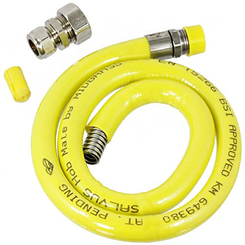 SPARES2GO 1/2 Inch Gas Hob Supply Pipe Connector Hose (1 Metre, Kitemark Approved EN 15266)