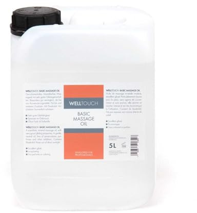 WellTouch Basic Massage Oil,5-Liter-Kanister, neutral, reizfrei, sparsam im Verbrauch, Massage-Öl in Profi-Qualität für Physiotherapie, Spa & Wellness