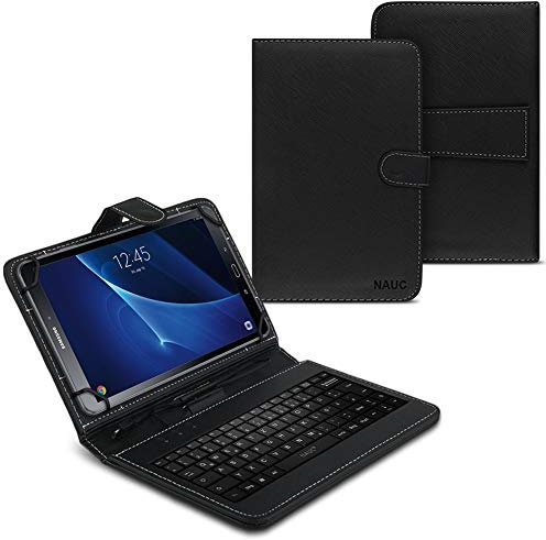 NAUC Tablet Tasche kompatibel für Samsung Galaxy Tab A 10.1 2016 T5800 T585 USB Tastatur Keyboard Hülle Cover Schwarz