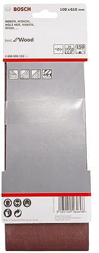 Bosch 3x Bande abrasive PRO Paint on Wood and Hardwood X440 pour ponceuses (pour Peinture sur bois, Bois dur, 100 x 610 mm, Grain 150, Professional Accessoire Bande abrasive)