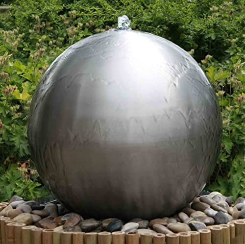 Primrose 45cm Silver Brushed Sphere Stainless Steel Water Feature with LED Lights and Reservoir Included