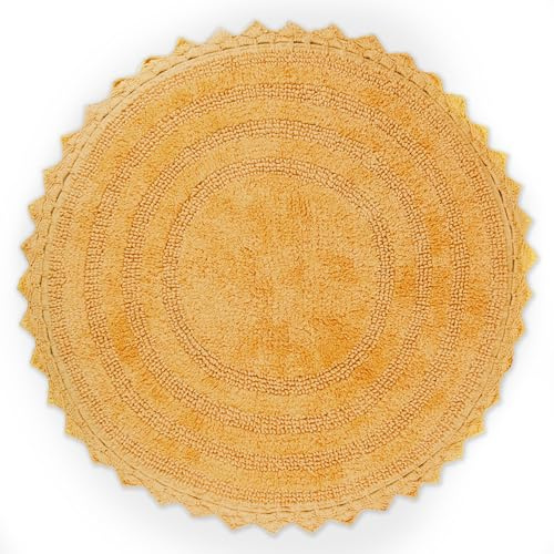 DII Crochet Collection Reversible Bath Mat, Round, 27.5 Diameter, Yellow