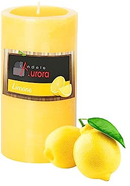 Candele D'Aurora Amber Cero con Finitura Ruvida ed Etichetta, Cera vegetale, Gialla, 6,8x6,8x13 cm