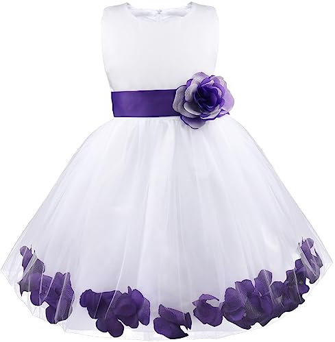 IEFIEL Pétales Fleur Robe Demoiselle d'honneur Bébé Enfant Filles Robe Cérémonie Princesse Noeud Papillon Dos Jupe 2-14 Ans Violet 9-10 Ans