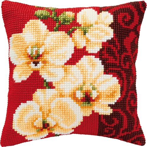 Vervaco Orchid Cross Stitch Cushion, Multi-Colour