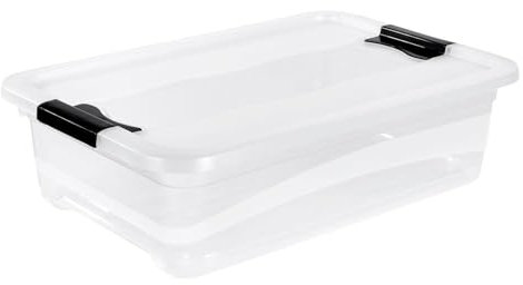 keeeper Aufbewahrungsbox mit Deckel und Schiebeverschluss, 59,5 x 39,5 x 17 cm, 28 l, Cornelia, Transparent