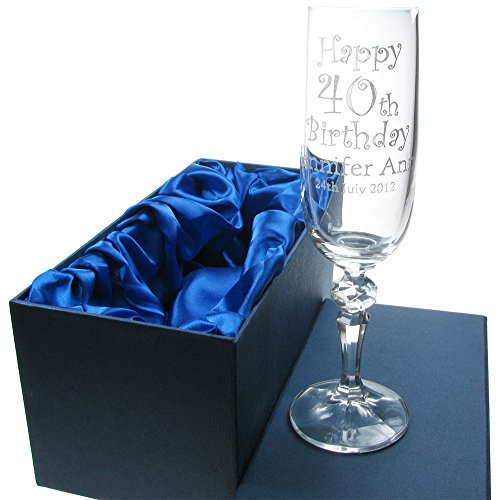 De Walden Girl's or Boy’s 40th Birthday Gift, Lead-Free Crystal Engraved Champagne Flute, Prosecco Glass in a Luxury Box for a Girl or Boy