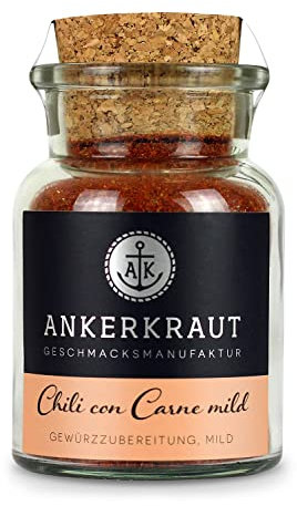 Ankerkraut Chili on Carne, Gewürzmischung für mildes Chili con Carne, kinderfreundlich mild, sodass niemand Feuer fängt, 80 g im Korkenglas