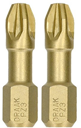 Draak 2x PZ3 Pozi 25mm Titanium Impact Screwdriver Bits Pozidriv Compatible with Dewalt Milwaukee Bosch Makita and Others POZI Heavy Duty