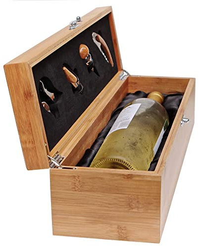 CASE ELEGANCE Wein Geschenk Box - Weinzubehör für 0,7 Liter Flaschen - Dekantierset Sommelier Set - Weinkiste Geschenkset Weinkoffer (Weinbox)