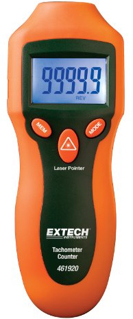Extech 461920 Mini Laser Photo Tachometer and Counter, 99999 RPM | Non-contact 2-99999 RPM, +/-0.05%, 0.1 RPM resolution, backlit 5-digit, reflective tape, 9V, case