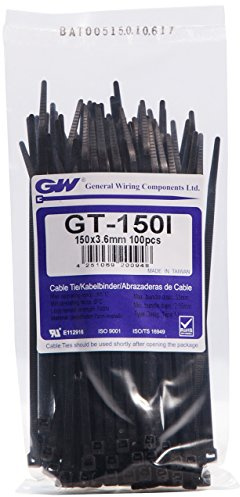 GW Kabelbinder-Technik, Kabelbinder 150 x 3,6 mm, schwarz, 100 Stück, GT-150IBC