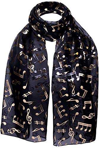 Cloud9Basic musik note Schal chiffon ausschnitt Gold Folie musikinstrument bedruckt Schal Gruppe Chor