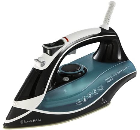 Russell Hobbs Supreme Steam Iron, Ceramic soleplate, Easy fill 350ml Water Tank, 155g Steam Shot, 60g Continuous steam, Self-clean, Anti calc & Anti-drip function, 3m Cord, Auto Shut Off, 2600W, 23260
