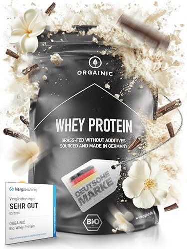 ORGAINIC Protéine Whey - Whey de Vaches Nourries à l'Herbe - Contient des Acides Aminés Essentiels et non-Essentiels et BCAA pour la Prise de Muscle - Traité à Froid, sans OGM - 1000g, Vanille