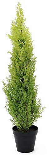 artplants.de Künstliche Zypresse Spring im Dekotopf, 90cm - wetterfest - Künstlicher Zeder - Künstliche Konifere