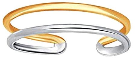 Zehenring mit Doppelstab, Weiß und Gelbgold, verstellbar