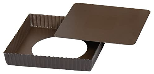Gobel 226810 Moule à Tarte Cannelé Carré Fond Fixe Mobile Anti-Adhérent 23 cm, Brown