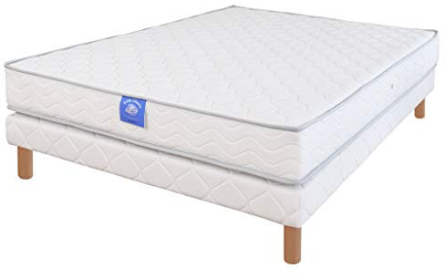 Belle Literie - Ensemble Matelas Ressorts Rubis + Sommier Tapissier - Blanc - 120 x 190 Cm + Jeu de 4 Pieds offerts