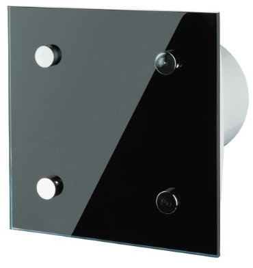 SKS24 Design-Abluftventilator mit Hygrostat, Timer, elektrischem Innenverschluss, Fernbedienung, Schwarz, 18 Watt, 13 cm x 20 cm x 20 cm, Modern, Wandmontage, Deckenmontage, Outdoor, Ventilator