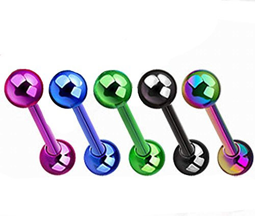 LOT 5 Piercings Langue Barbells Titane anodisé