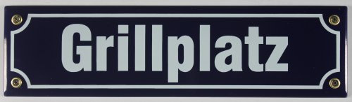 Buddel-Bini Straßenschild Grillplatz 30x8 cm Emaille Schild Emaile Grillen Grill BBQ Garten