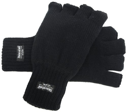 Extra warme Winterhandschuhe für Herren, fingerlos, 40 g, Thinsulate-Futter, Schwarz, Größe L/XL, Schwarz , L-XL