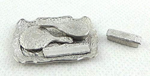 Melody Jane Puppenhaus Miniatur Silber Schminktisch Set Spiegel Bürsten Tablett