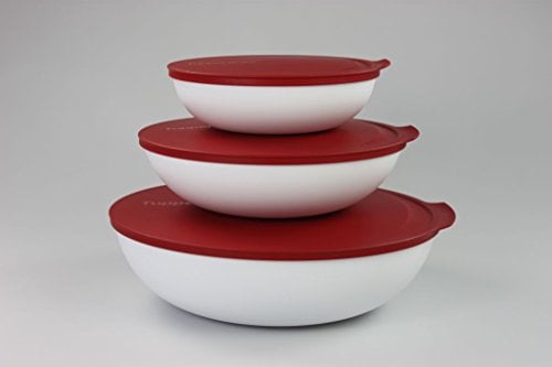 TUPPERWARE Allegra Bol 3,5L + Bol 1,5L + Bol 740 ml blanc rouge