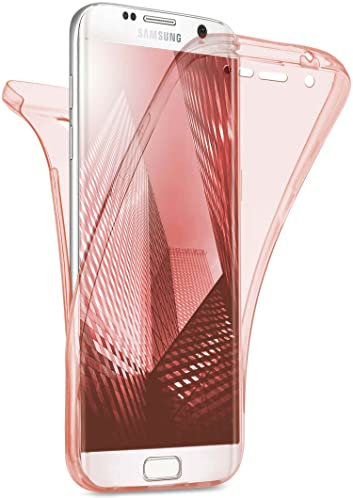 moex Double Case für Samsung Galaxy S7 Edge Hülle Silikon Transparent, 360 Grad Full Body Rundum-Schutz, Komplett Schutzhülle beidseitig, Handyhülle vorne und hinten - Rosa