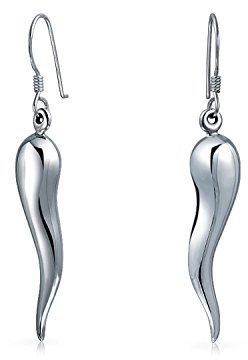 Glückliche italienische Kultur Horn Cornicello Stil .925 Sterling Silber Ohrringe für Frauen polierte Ausführung