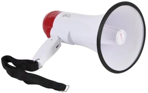 Velleman Megafon 10W mit Sirene, 10s Aufnahme, USB, Lautstärkeregelung, Trageriemen, klappbarer Griff, tragbares ABS Design, 100m Reichweite, weiß/schwarz/rot