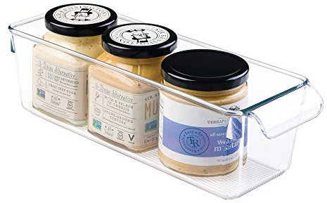 iDesign 58930 Plastic Kitchen Organiser, Small Fridge Storage Bin Made of Durable Plastic, Practical Cupboard Storage Box for Condiments and Food Storage, Clear