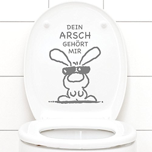 Grandora Wandtattoo WC Aufkleber Dein Arsch gehört Mir I Mittelgrau (BxH) 19 x 27 cm I Hase Sonnenbrille Bad Toilette Wandsticker Wandaufkleber Sticker W772