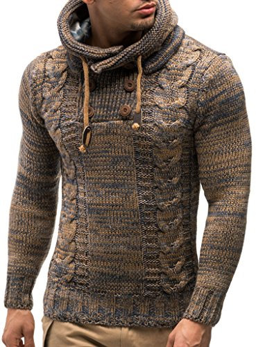Leif Nelson Herren Strickpullover mit Kapuze Braun/Hochwertiger Winterpullover in Regular Fit, ideal für Casual und Business, Langarm Größe M