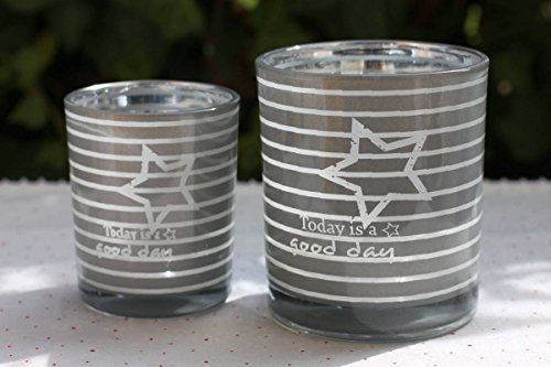 condecoro Glas-Windlicht Stern Teelichthalter in hellgrau, 2er Set