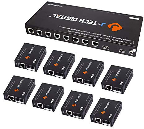 J-Tech Digital 1x8 HDMI Extender Splitter/HDMI Amplifier/ProAV Premium Quality Over Cat5e/Cat6 Cable up to 164 feet