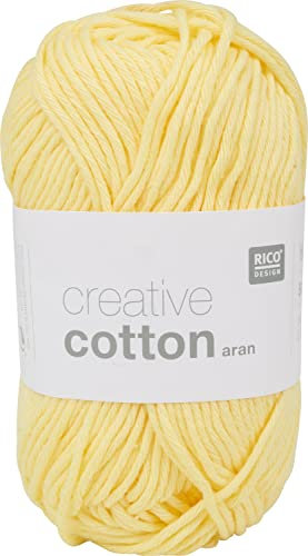 Rico Design Creative Cotton aran 50 g ca. 85 m Wolle Wollschnur Häkelwolle Häkeln Basteln Knäuel Hellgelb