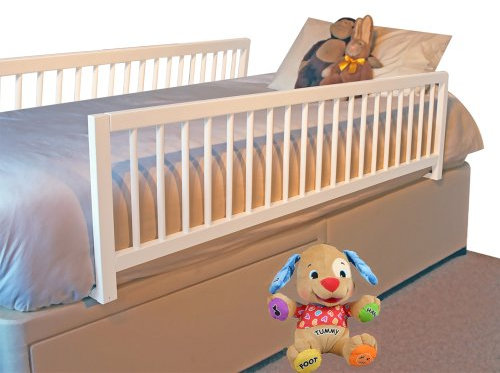Safetots Extra Breiter Doppelseitiger Holzbettschutz, Weiß, 38cm hoch x 140cm breit, Bettgitter, Sicheres Kinderbettgeländer, Vormontiert, Einfache Installation