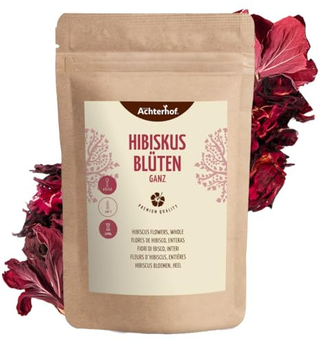 Hibiskusblüten ganz getrocknet 250g | leicht säuerlich-fruchtiger Geschmack | essbare Hibiskus Blüte | süß-aromatischer Hibiskustee | ideal für Salate, Desserts, Kuchen, Joguhrts | vom Achterhof
