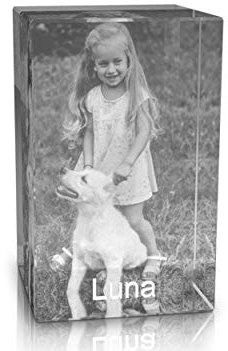 VIP-LASER 2D Gravur Glas Kristall Quader im Hochformat L mit dem Foto von Deinem Hund. Dein Wunschfoto für die Ewigkeit Mitten in Glas! Groesse L = 60x40x40mm