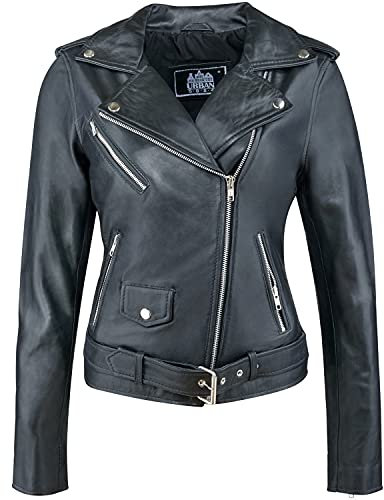 Urban Leather UR-133 Perfecto Biker Giacca da Donna, Nero, XL