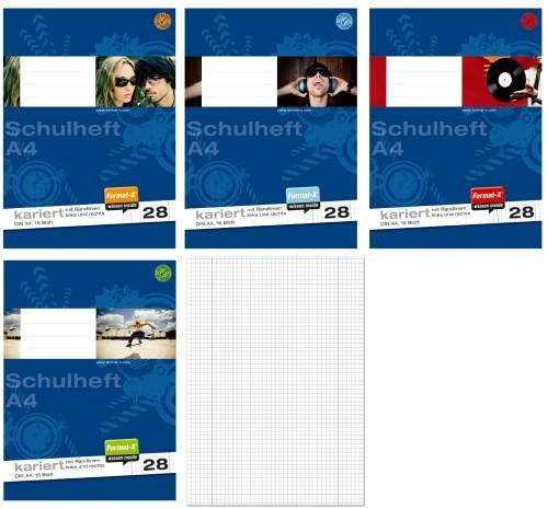 Heft A4 16 Blatt weiß Lineatur 28 kariert mit Rand, Bastelweltset 1 VE = 20 Stück, Schulheft, Rechenheft, Hefte, Schulhefte