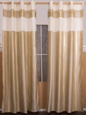 Mixibaby 2 Schlaufen Schal Gardine 245x145cm mit Ösen in Gold und Cream mit Steinen Verziert