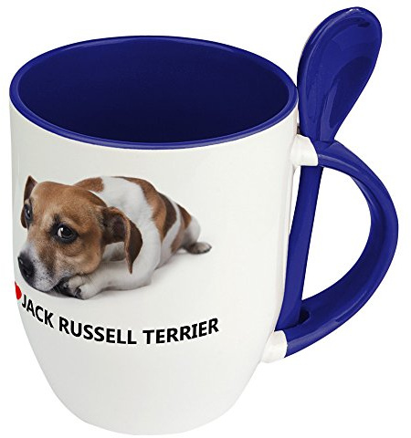 digital print Hundetasse Jack Russell Terrier - Löffel-Tasse mit Hundebild Jack Russell Terrier - Becher, Kaffeetasse, Kaffeebecher, Mug - Blau